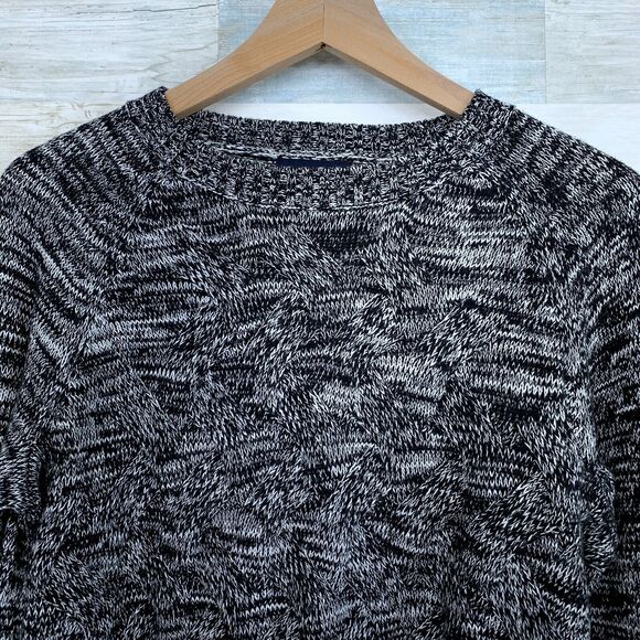 Lands End Marled Drifter Sweater Gray Black Ribbed Womens Large Petite LP 14 16 - Picture 2 of 7